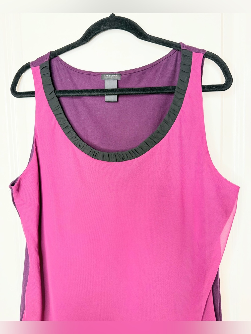 Ann Taylor XL Pink Purple Colorblock Chiffon Tank Top Sleeveless Mixed Media - Picture 2 of 7